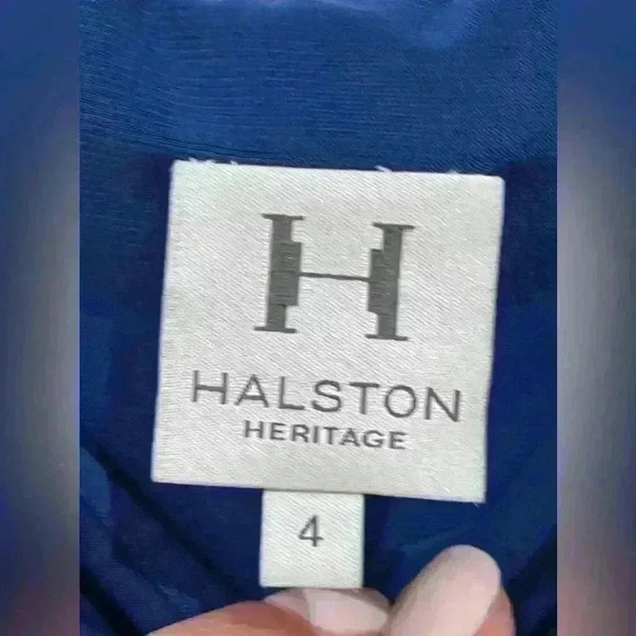 HALSTON HERITAGE Nordstrom one shoulder pleated navy blue mini dress size 4 - Picture 4 of 7